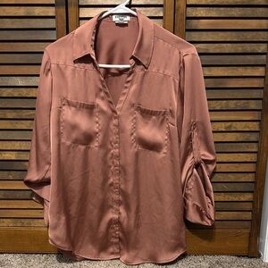 Express Satin Portofino Blouse - Warm Mauve Large slim